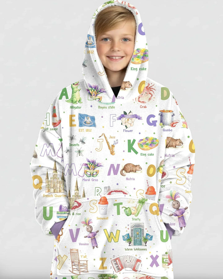 Alphabet of Lousiana Wearable Bamboo Blanket Hoodie