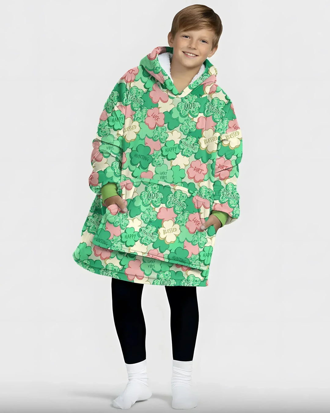 Lucky Vibes Shamrock Wearable Bamboo Blanket Hoodie