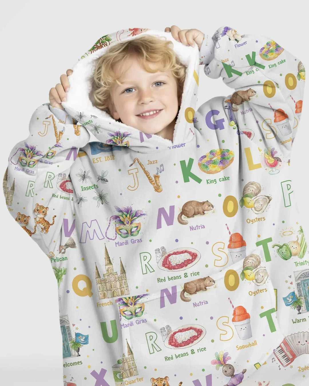Alphabet of Lousiana Wearable Bamboo Blanket Hoodie