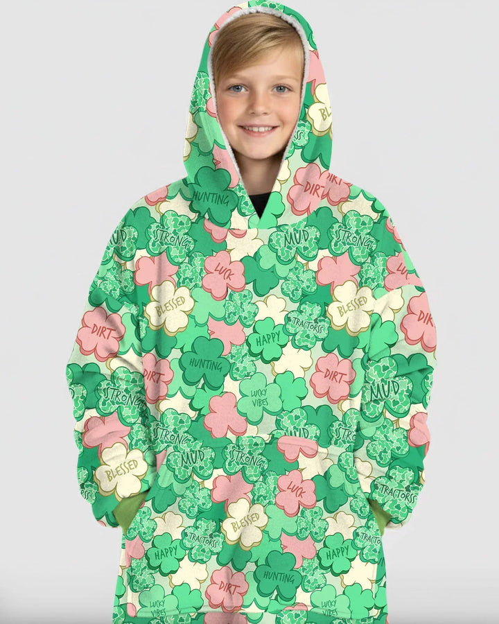 Lucky Vibes Shamrock Wearable Bamboo Blanket Hoodie