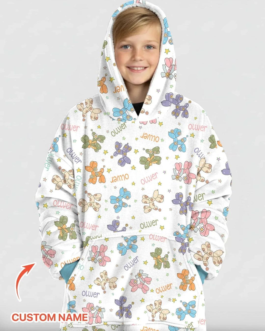Custom Name Balloon Dog Bamboo Blanket Hoodie