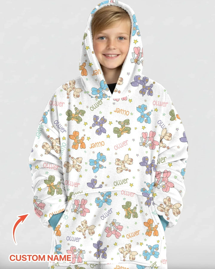 Custom Name Balloon Dog Bamboo Blanket Hoodie