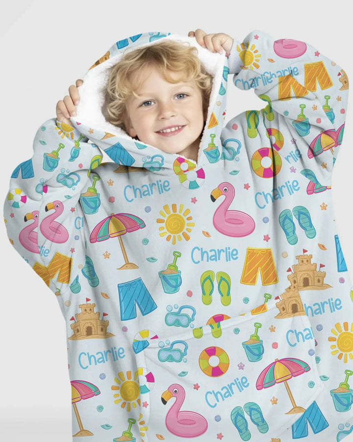 Custom Name Summer is Fun Bamboo Blanket Hoodie