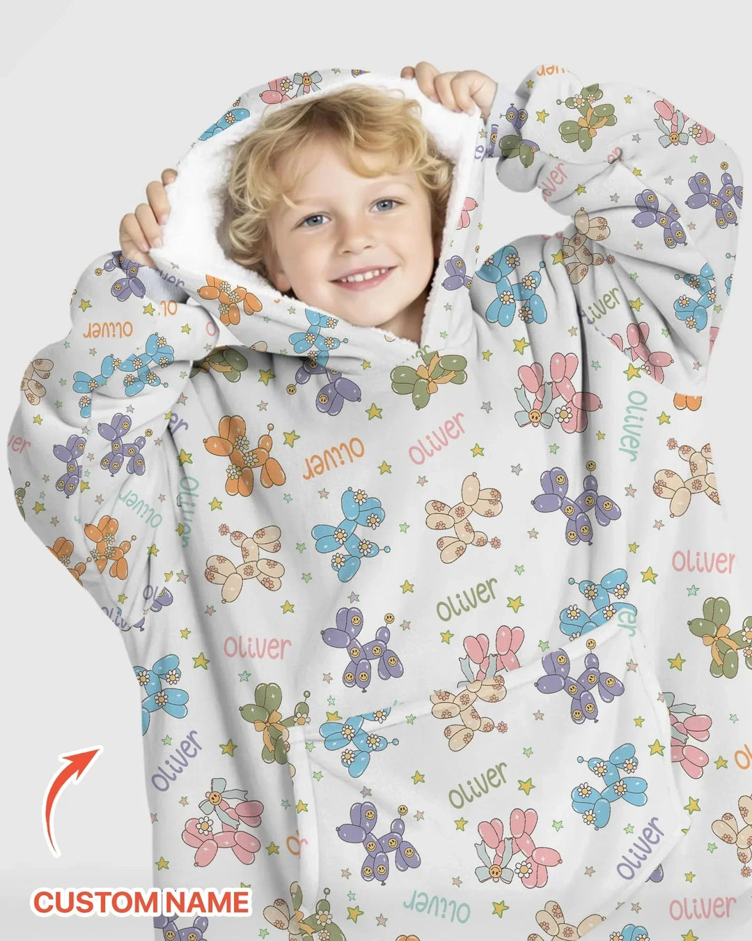 Custom Name Balloon Dog Bamboo Blanket Hoodie