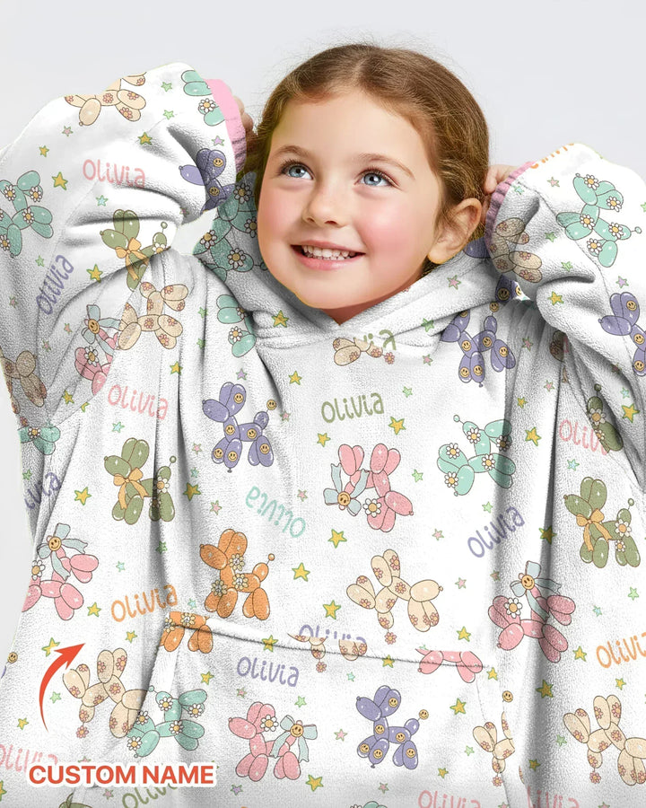 Custom Name Balloon Dog Bamboo Blanket Hoodie