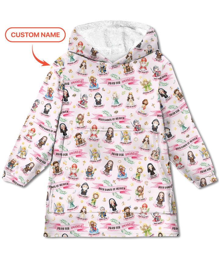 Holy Saints of Heaven Custom Name Bamboo Blanket Hoodie
