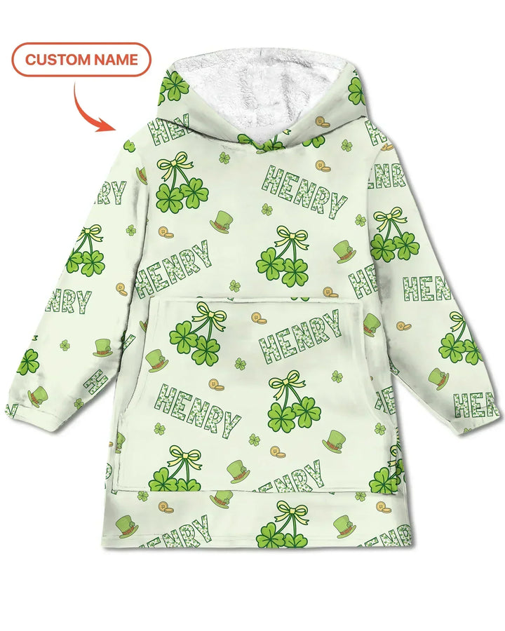 Custom Name Lucky Little Shamrock Bamboo Blanket Hoodie