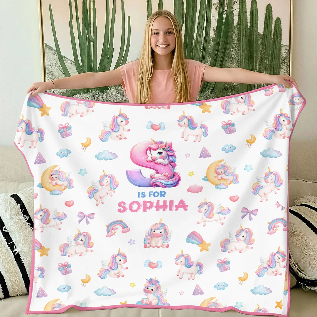 Unicorn Dreams Custom Name Bamboo Blanket