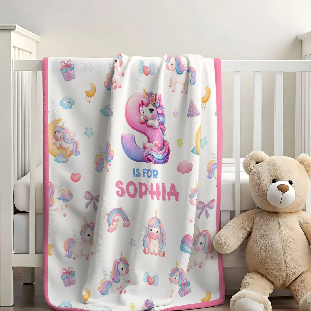 Unicorn Dreams Custom Name Bamboo Blanket