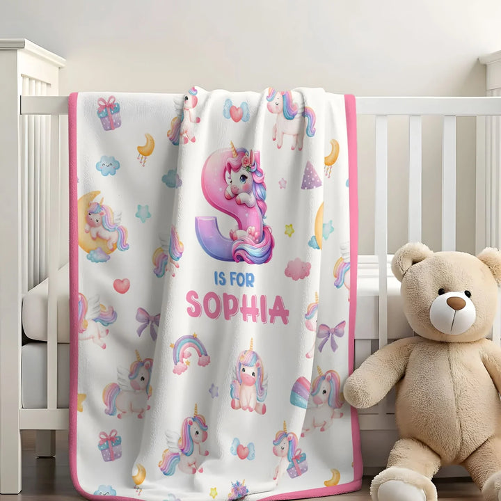 Unicorn Dreams Custom Name Bamboo Blanket