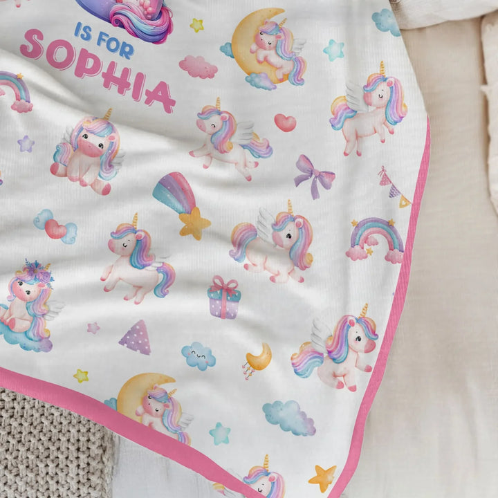 Unicorn Dreams Custom Name Bamboo Blanket