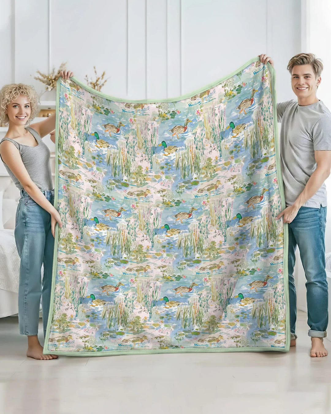 Watercolor Mallard Duck Bamboo Blanket