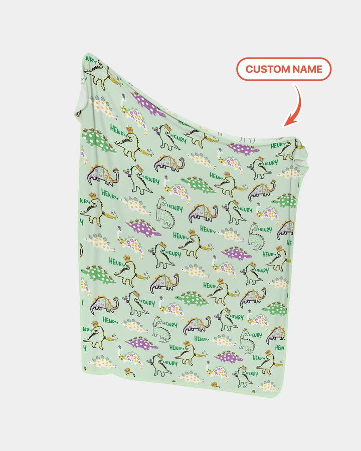 Custom Name Mardi Gras Saurus Bamboo Blanket