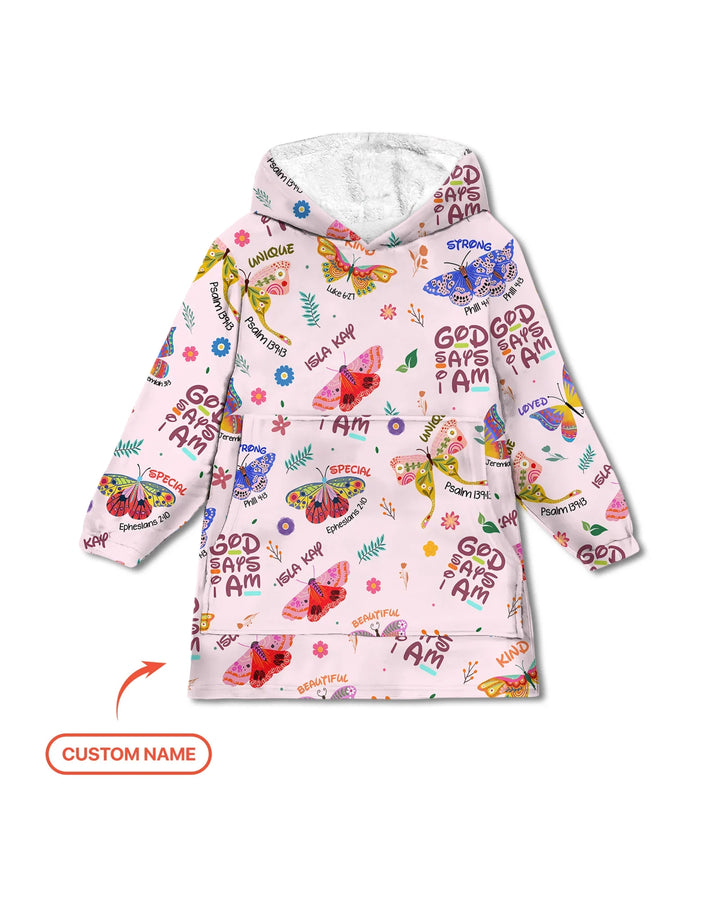 God says I am Butterfly Bamboo Blanket Hoodie
