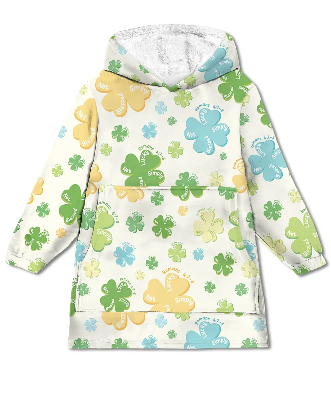 Shamrocks Print St. Patrick's Day Wearable Bamboo Blanket Hoodie