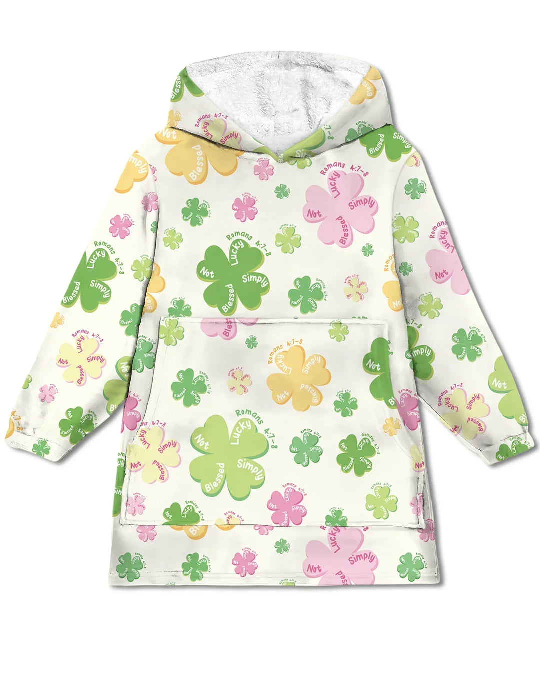 Shamrocks Print St. Patrick's Day Wearable Bamboo Blanket Hoodie