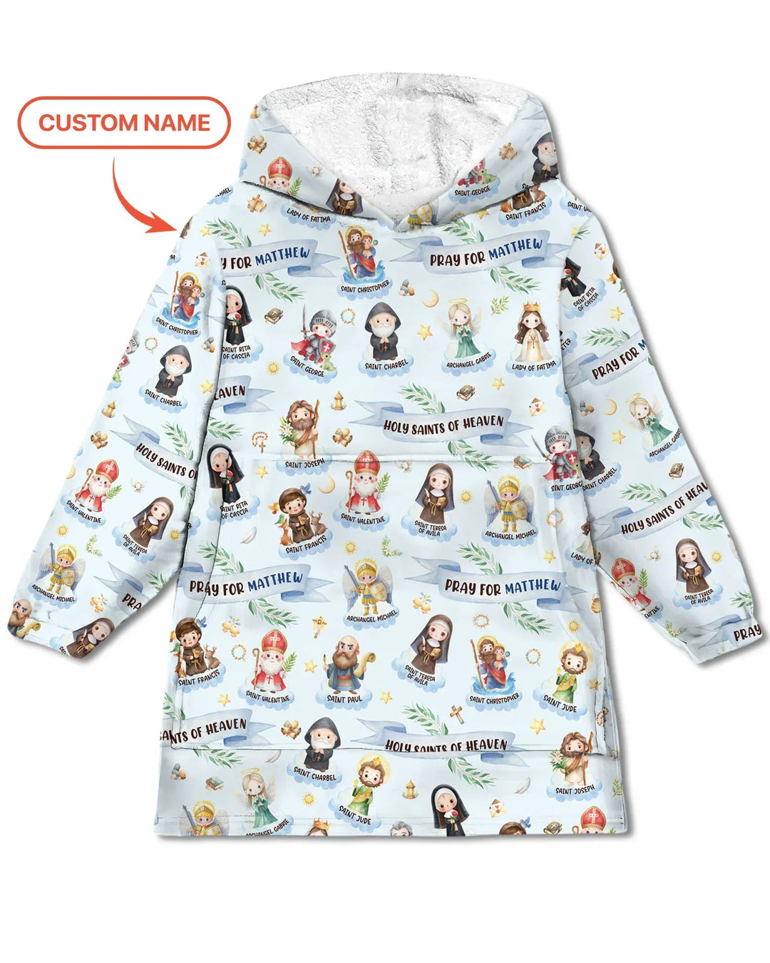 Holy Saints of Heaven Custom Name Bamboo Blanket Hoodie