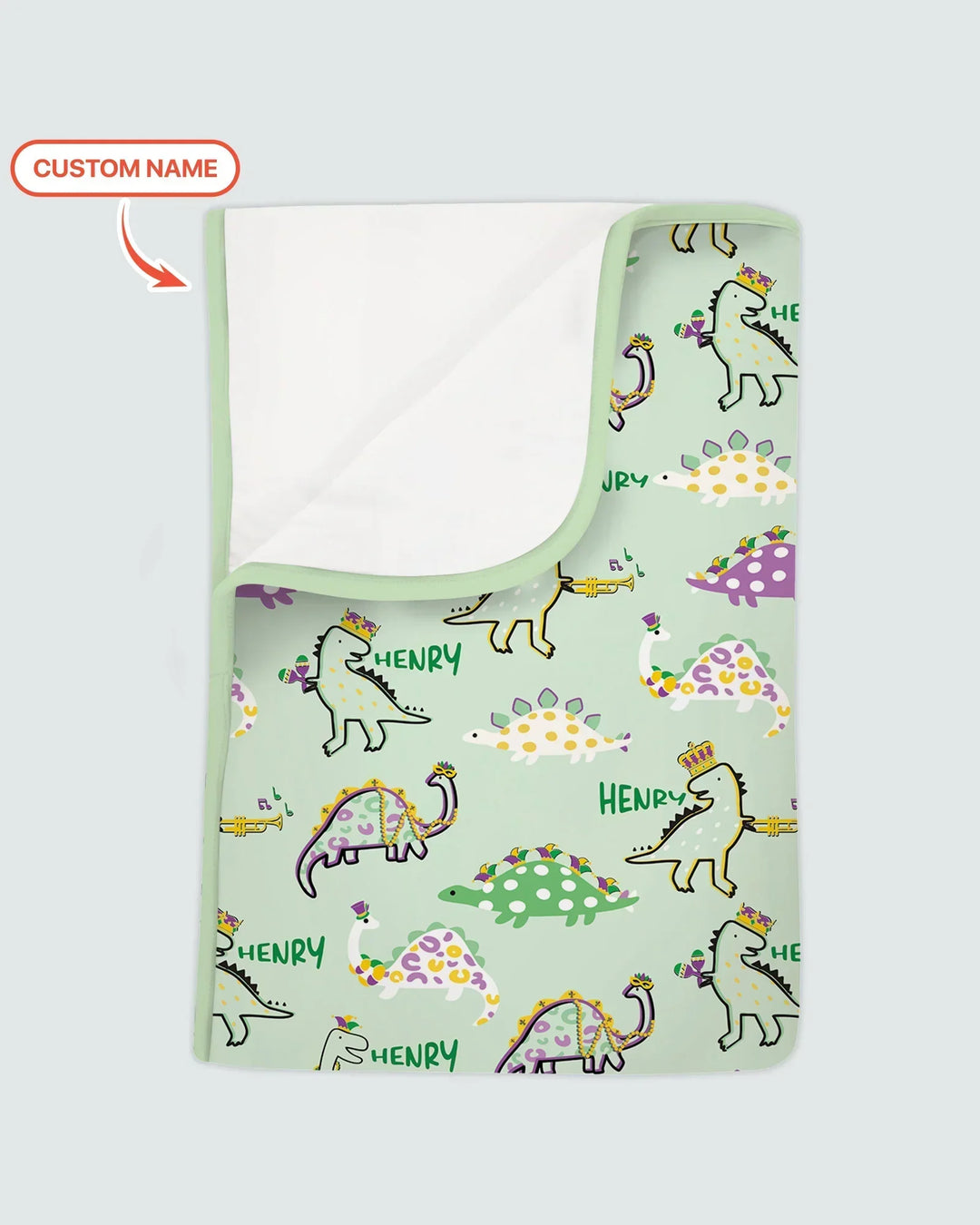 Custom Name Mardi Gras Saurus Bamboo Blanket