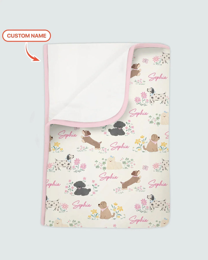 Custom Name Flower Dogs Bamboo Blanket