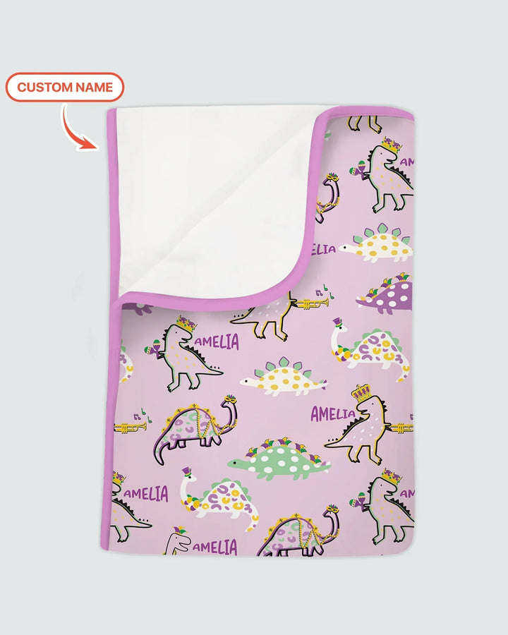 Custom Name Mardi Gras Saurus Bamboo Blanket