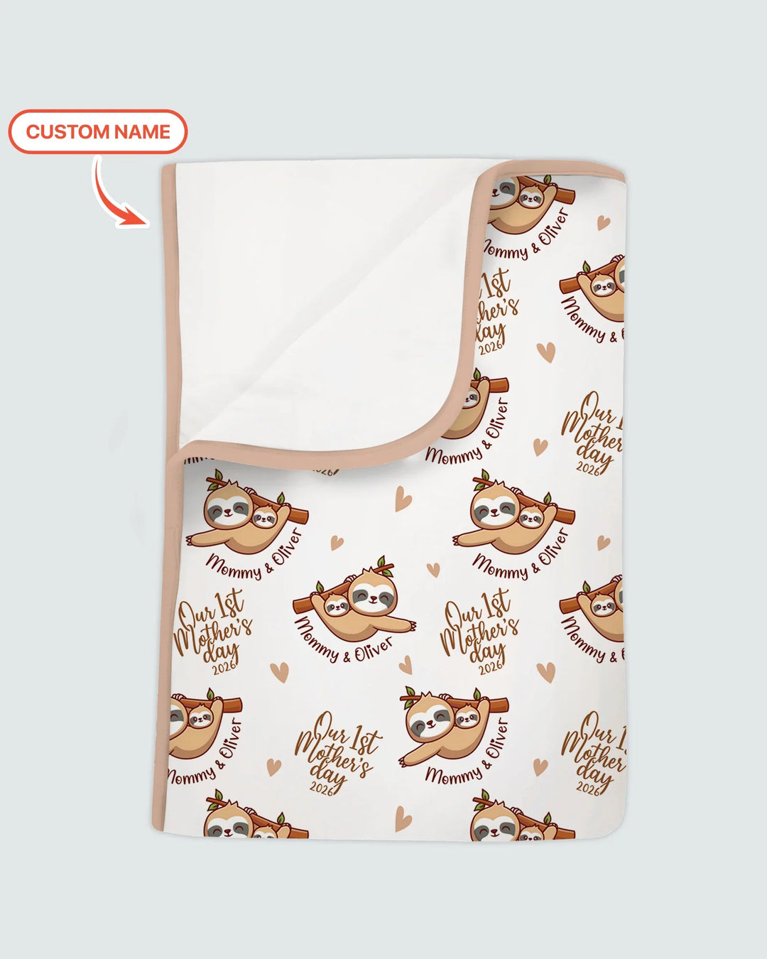 Custom Name Mama & Baby Sloth – Our First Mother’s Day 2026 Bamboo Blanket