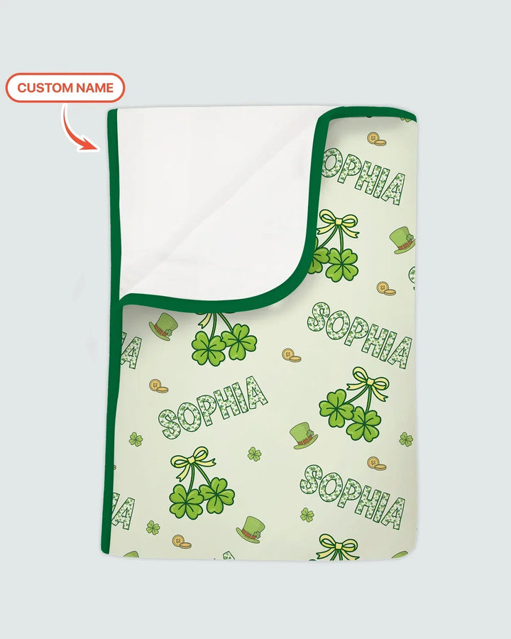 Custom Name Lucky Little Shamrock Bamboo Blanket
