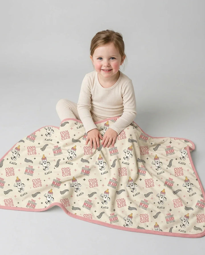 Custom Name Cool Club Daddy & Me Matching Bamboo Blanket