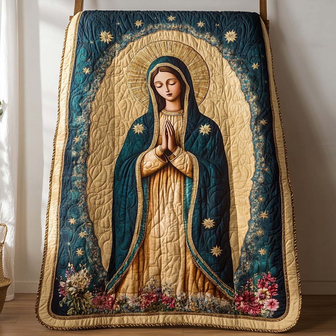 Blessed Virgin Mary Under the Golden Stars Bamboo Quilt Blanket