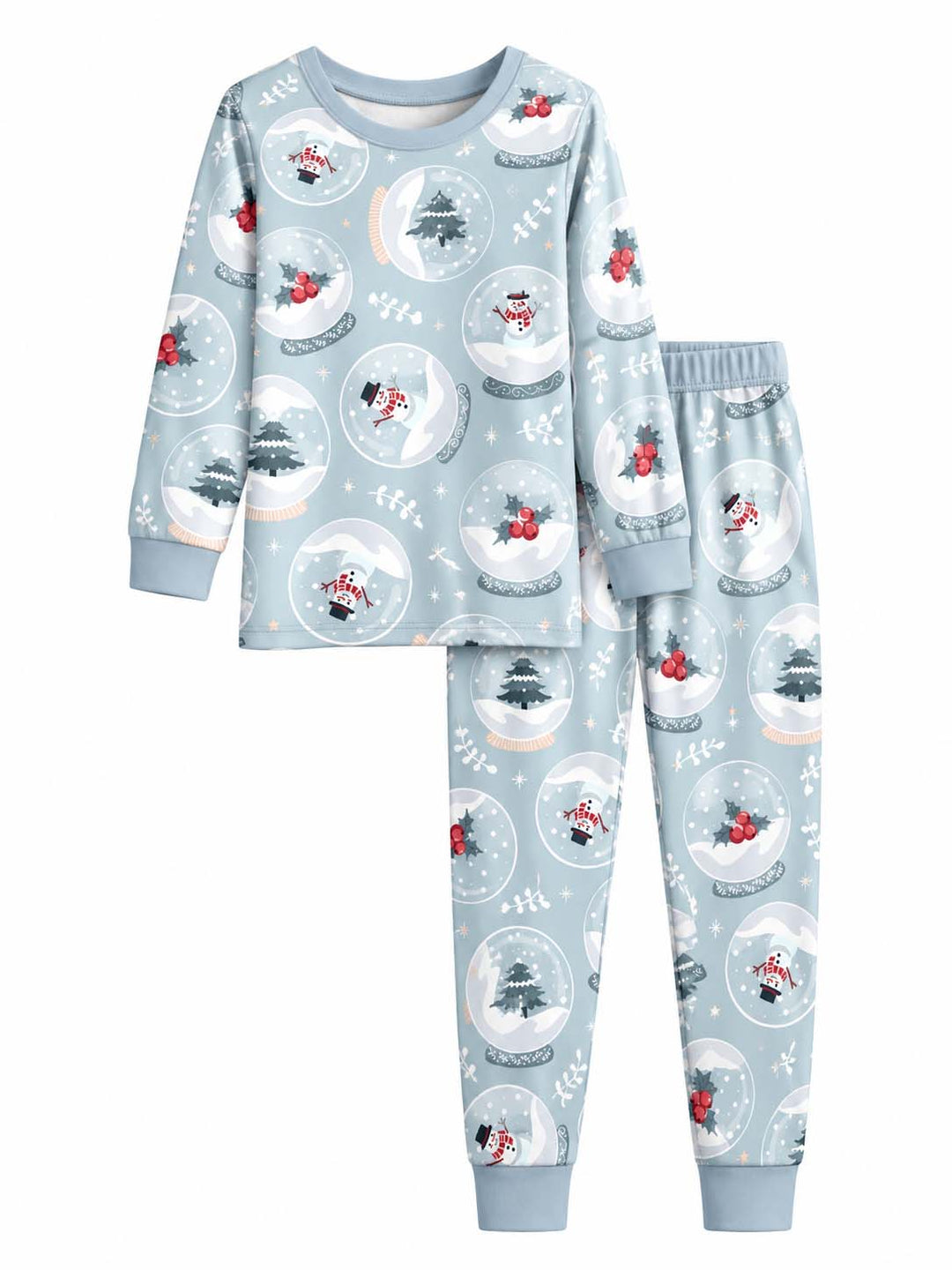 Blue Christmas Snow Globes Bamboo Two Piece Long Sleeve Pajama Set