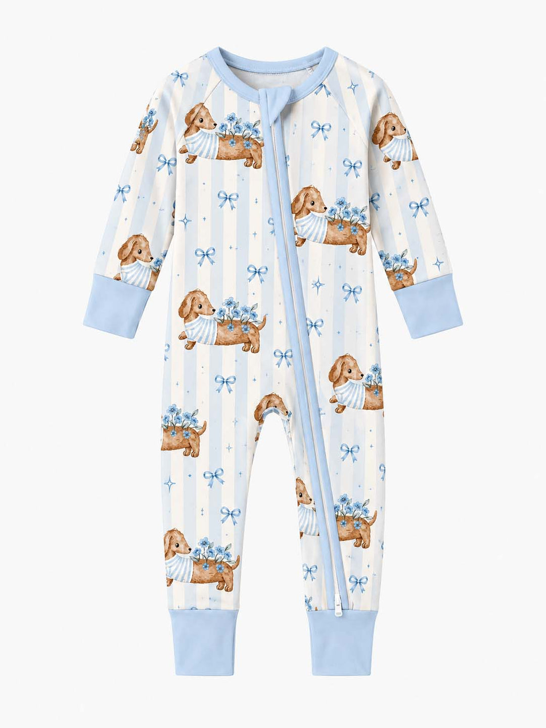 Blue Floral Dachshund Bow Bamboo Convertible Zippy