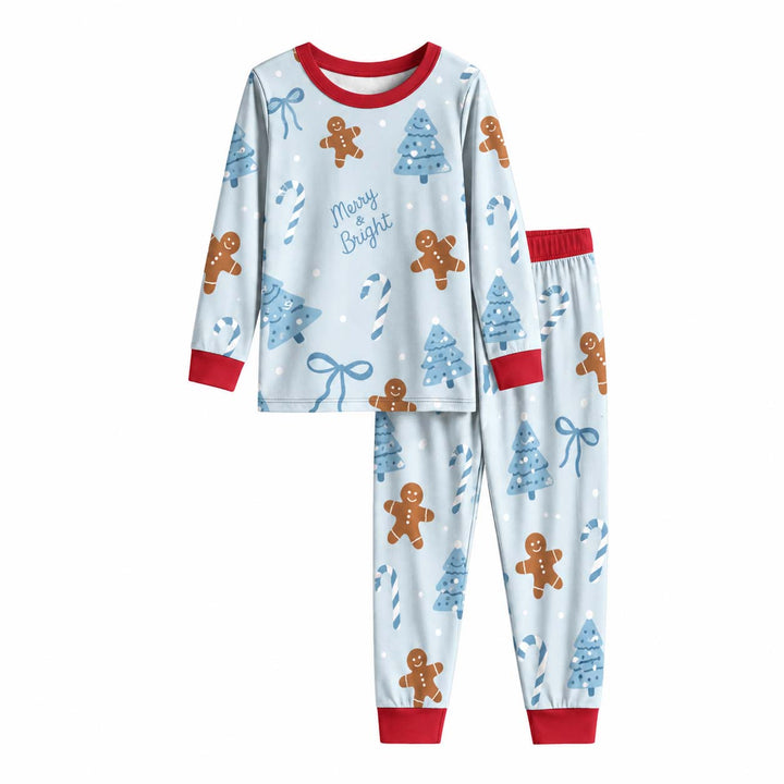 Blue Gingerbread Christmas Bamboo Two Piece Long Sleeve Pajama Set