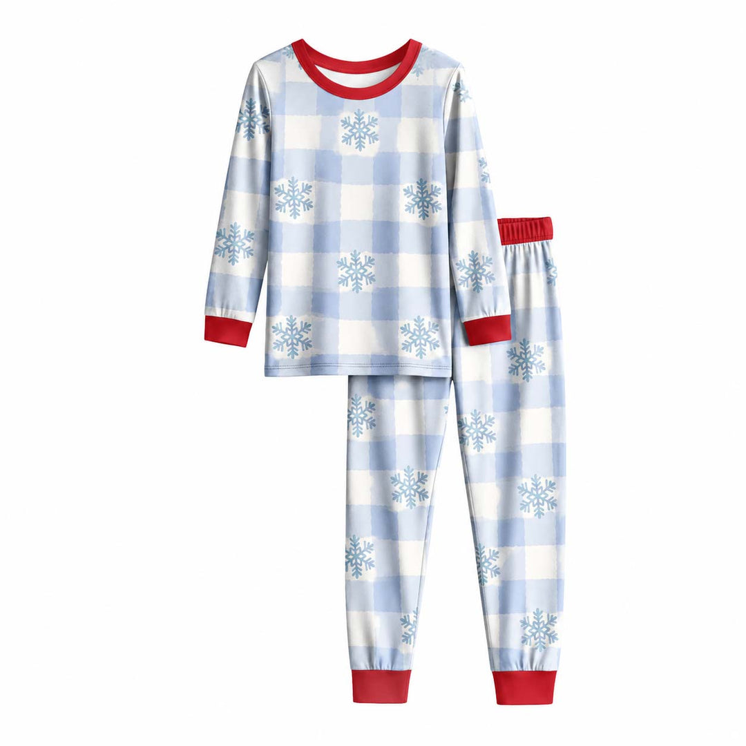 Blue Gingham Snowflakes Bamboo Two Piece Long Sleeve Pajama Set