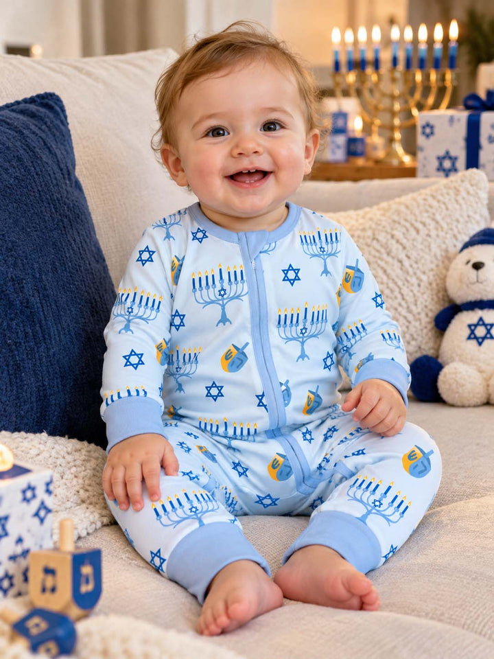 Blue Hanukkah Symbols Bamboo Convertible Zippy