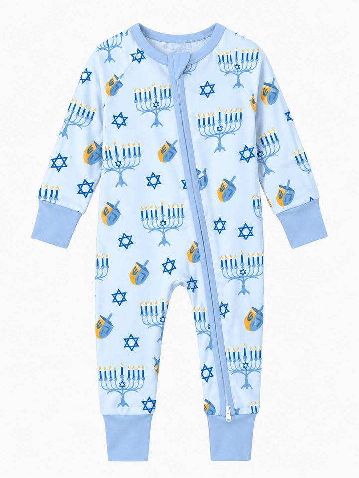 Blue Hanukkah Symbols Bamboo Convertible Zippy