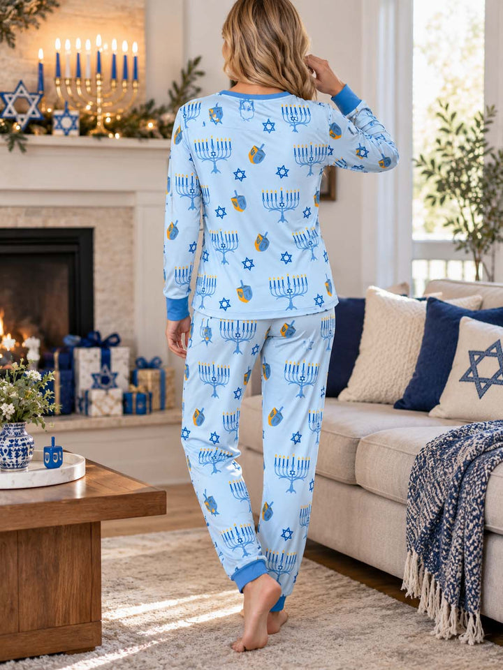 Blue Hanukkah Symbols Bamboo Women Pajama Set