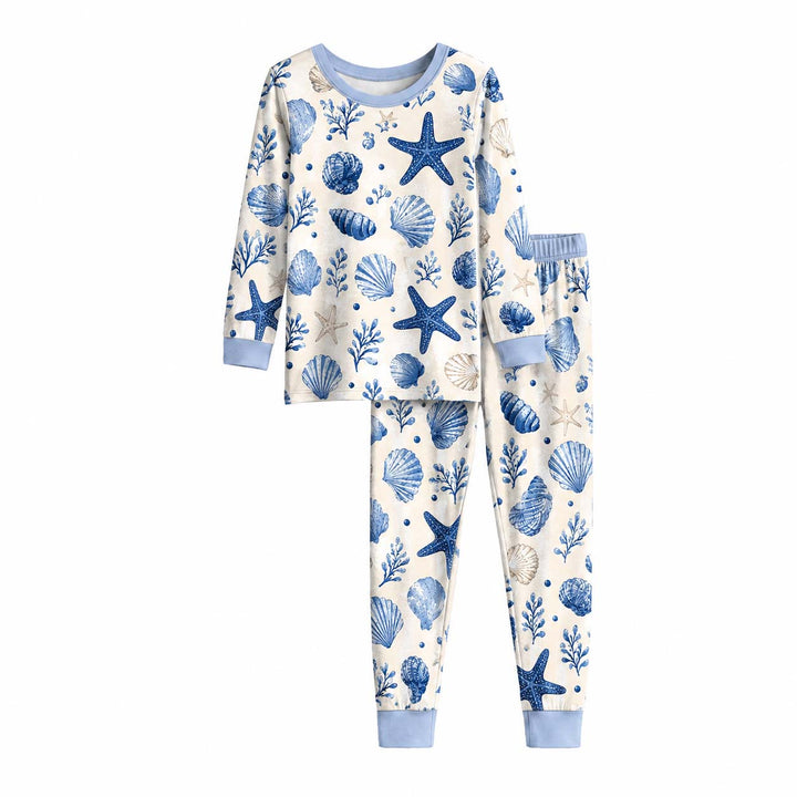 Blue Seashell Garden Bamboo Two Piece Long Sleeve Pajama Set
