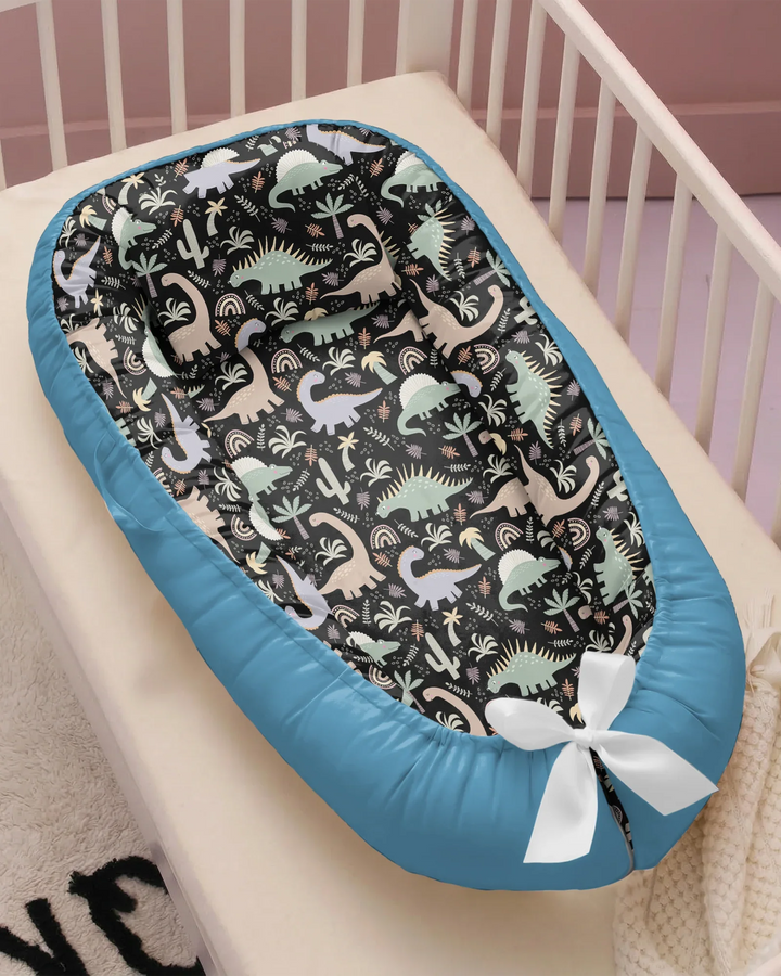Navy Jurassic Jungle Bamboo Baby Nest Bed