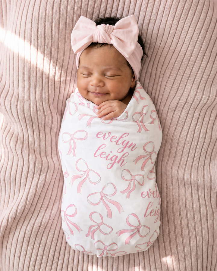 Personalized Blushing Bows Bamboo Swaddle Blanket