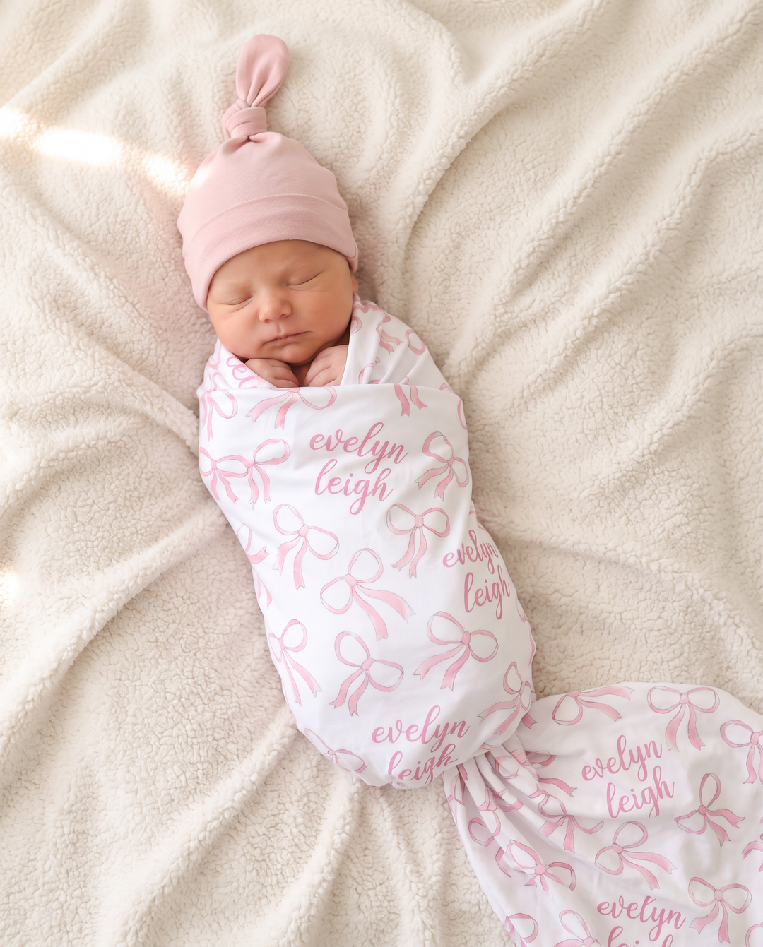 Personalized Blushing Bows Bamboo Swaddle Blanket