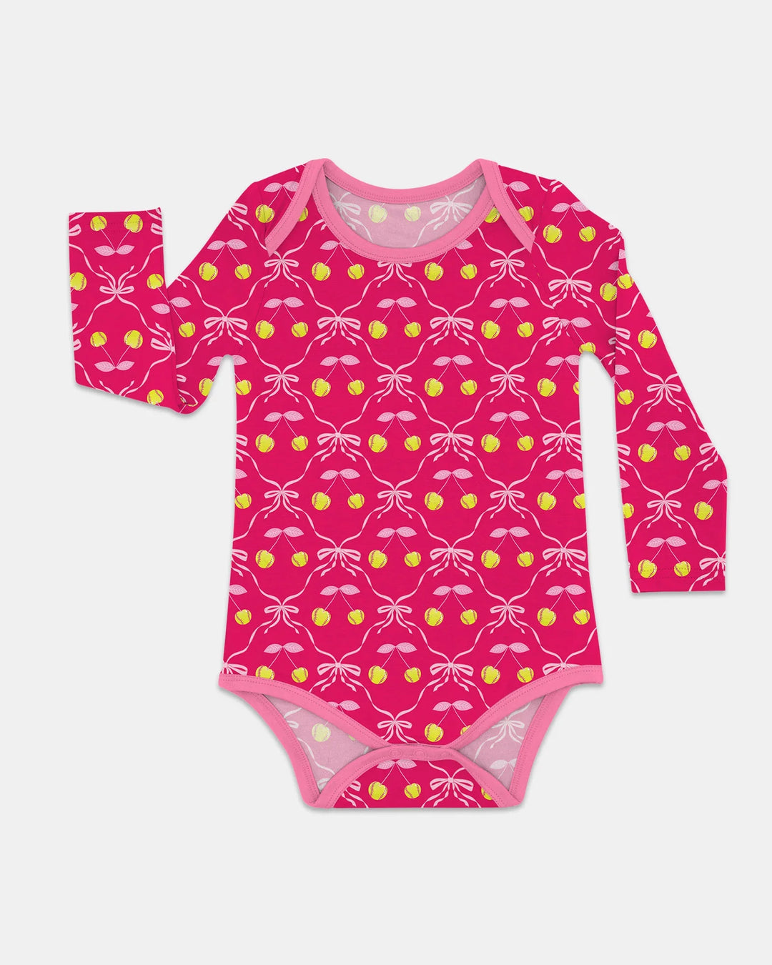 Cherry Baseball Softball Mom and Girl Matching Bamboo Bodysuit