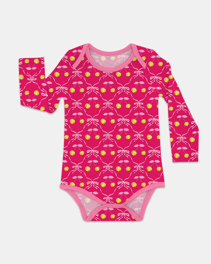 Cherry Baseball Softball Mom and Girl Matching Bamboo Bodysuit