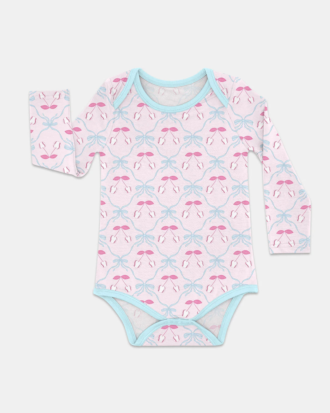 Cherry Baseball Softball Mom and Girl Matching Bamboo Bodysuit