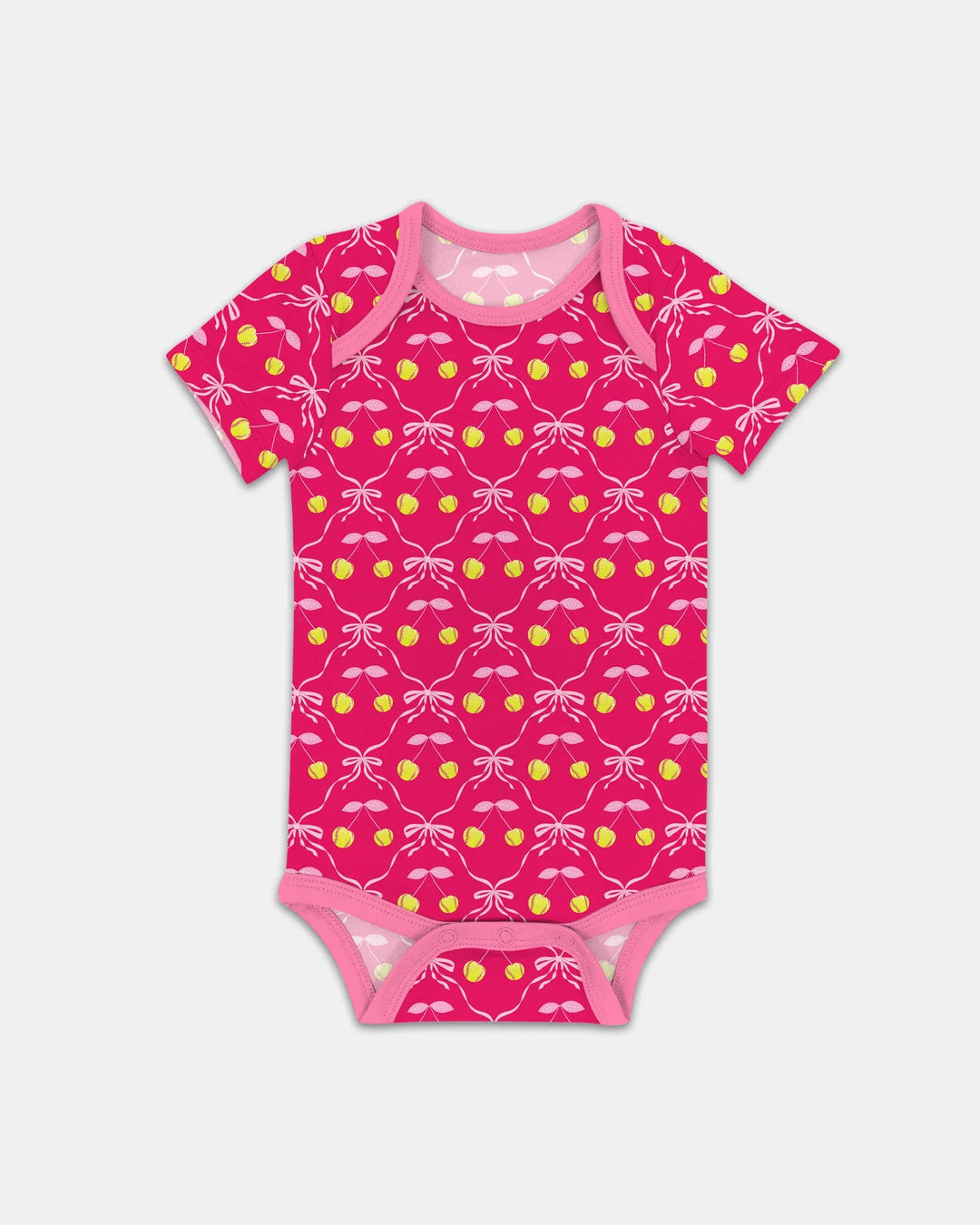 Cherry Baseball Softball Mom and Girl Matching Bamboo Bodysuit