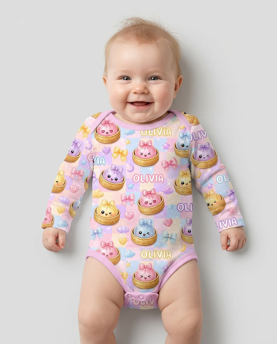 Custom Name Coquette Glitter Dumpling Bamboo Bodysuit
