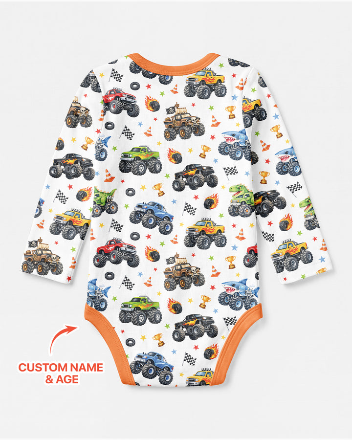 Personalized Monster Trucks Birthday Boy Bamboo Bodysuit