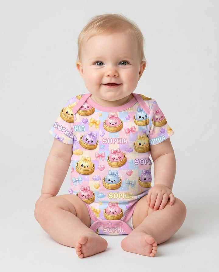 Custom Name Coquette Glitter Dumpling Bamboo Bodysuit