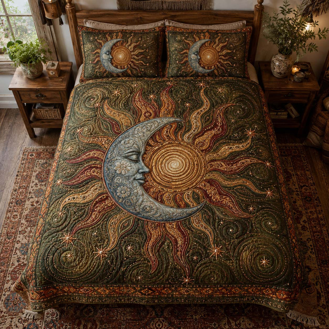 Bohemian Lunar Sun Bamboo Quilt Bedding Set