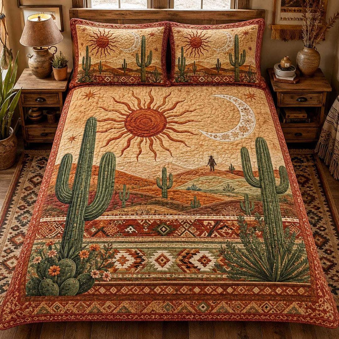 Boho Feather Landscape Bamboo Quilt Bedding Set
