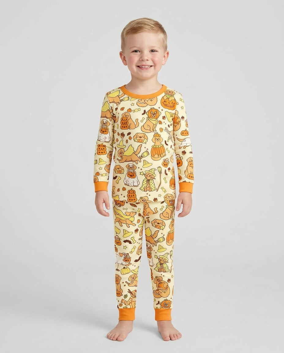 Spooky Golden Pups Bamboo Two Piece Long Sleeve Pajama Set