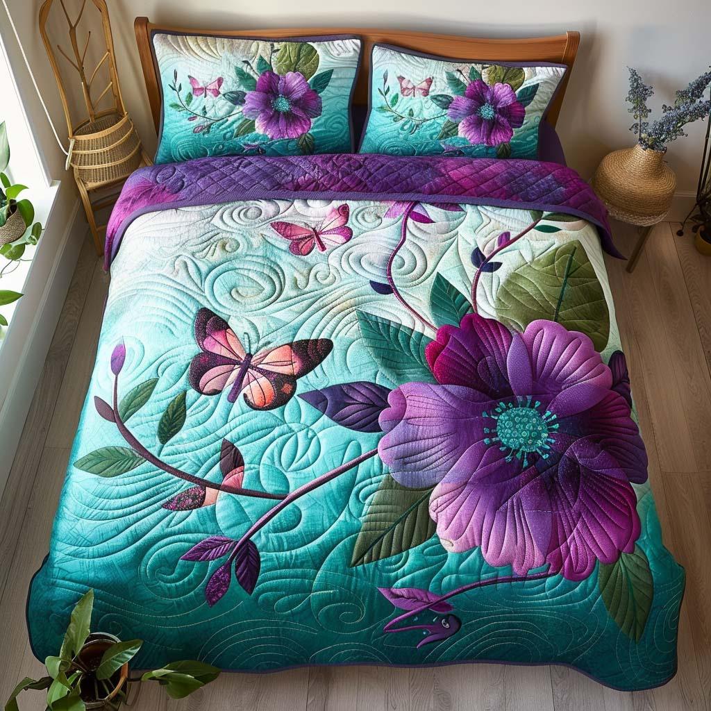 Butterfly Floral Harmony Bamboo Quilt Bedding Set